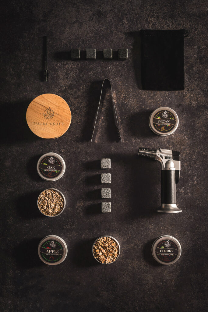 Fotografia produktowa Smoky Craft: profesjonalny zestaw do aromatyzowania napoj&oacute;w