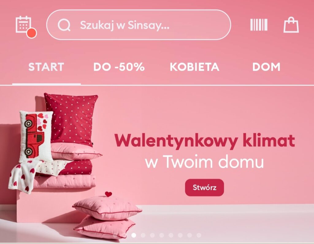 Fotografia produktowa baner: walentynkowy baner mobilnej aplikacji Sinsay, profesjonalna sesja e-commerce
